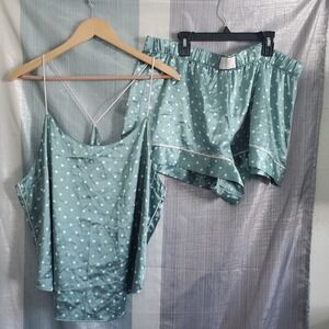 Victorias‎ Secret XL Seafoam Green Polka Dot Satin Cami and Shorts Pajama Set
